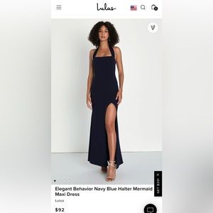 Lulu’s Elegant Behavior Navy Blue Halter Mermaid Maxi Dress